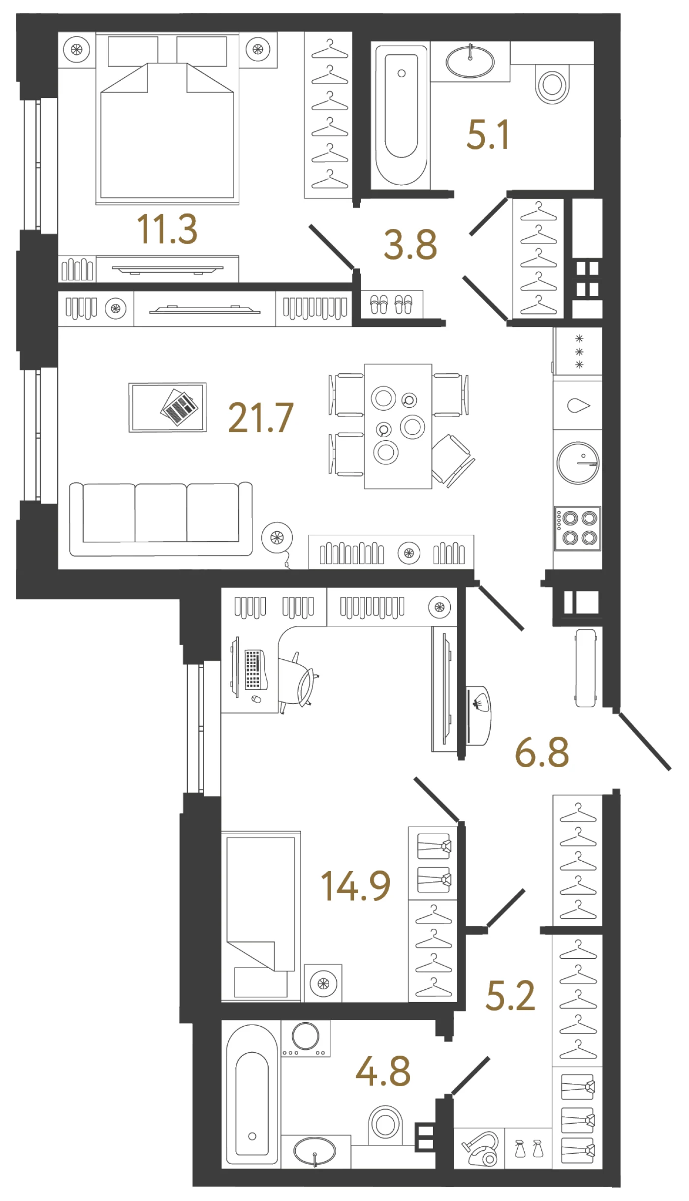 Планировка 2-комнатная 73,6 м² в клубном доме «Коллекционер» — Клубный дом «Коллекционер»