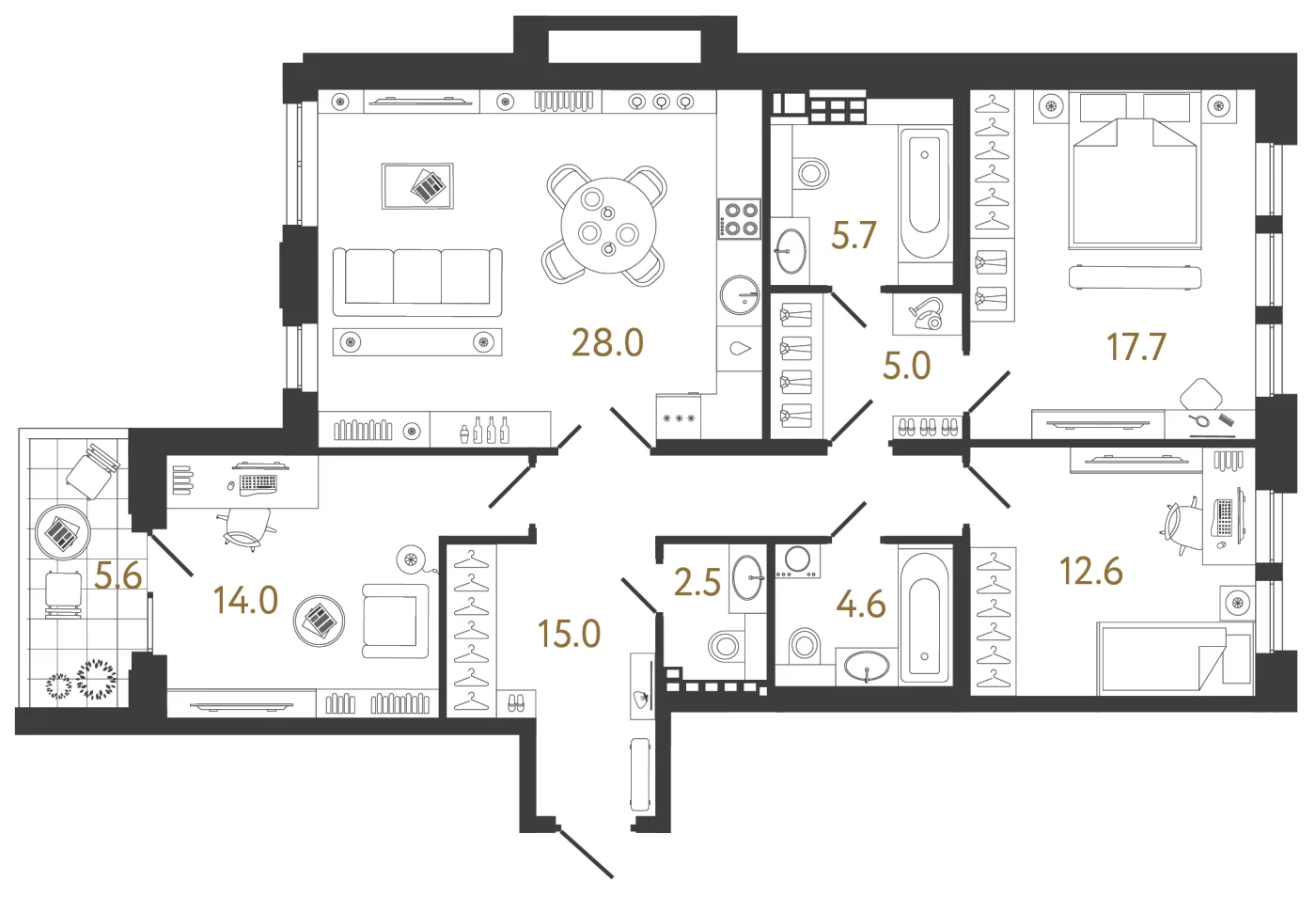 Планировка 3-комнатная 105,1 м² в клубном доме «Коллекционер» — Клубный дом «Коллекционер»