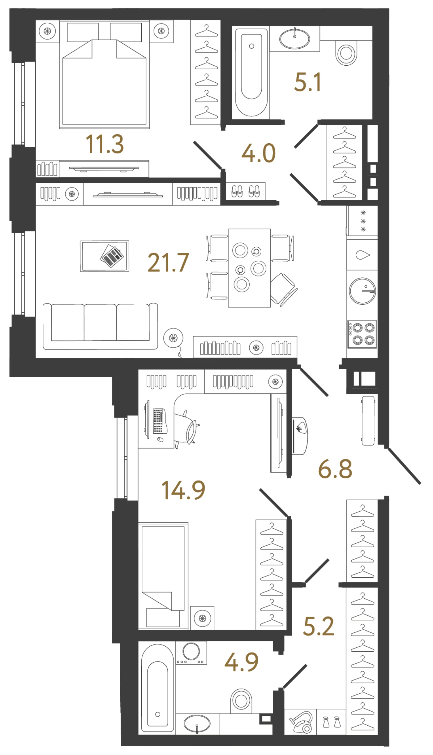 Планировка 2-комнатная 73,9 м² в клубном доме «Коллекционер» — Клубный дом «Коллекционер»