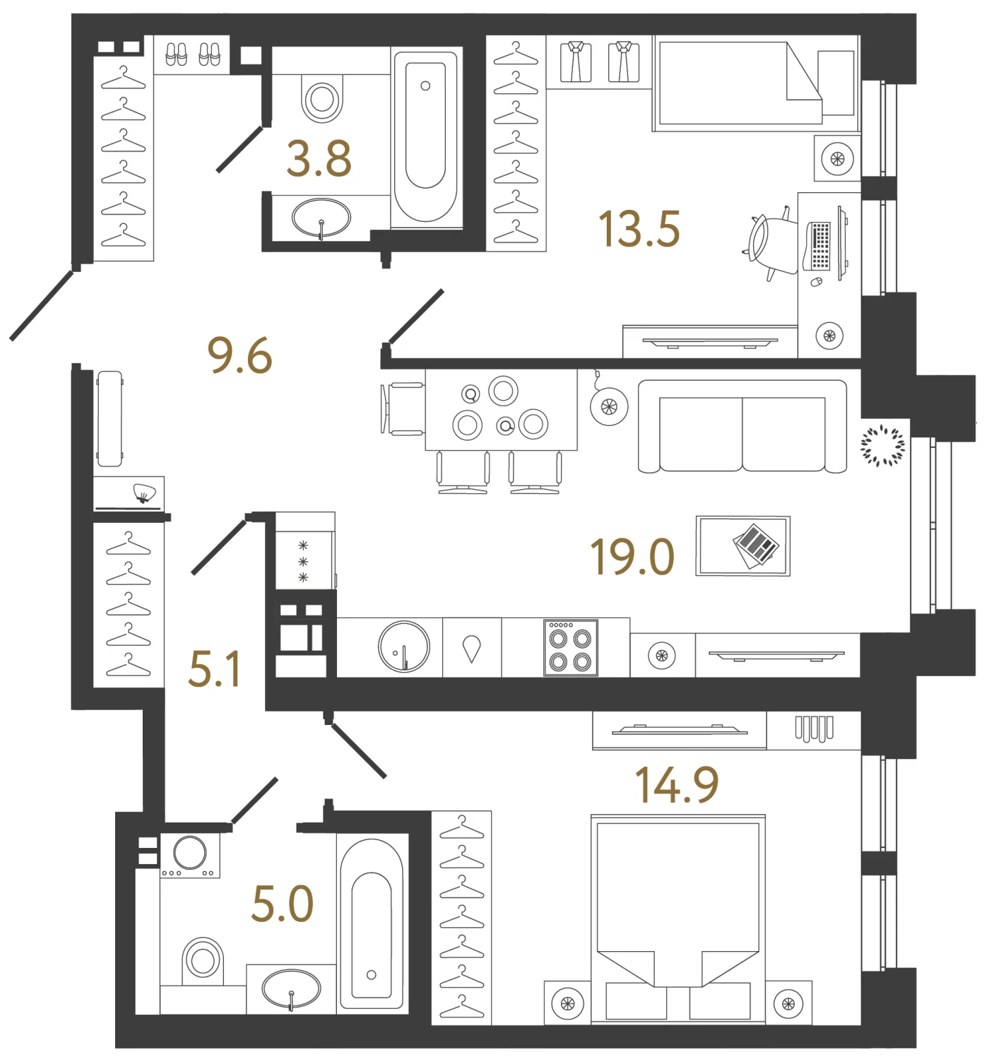 Планировка 2-комнатная 70,9 м² в клубном доме «Коллекционер» — Клубный дом «Коллекционер»