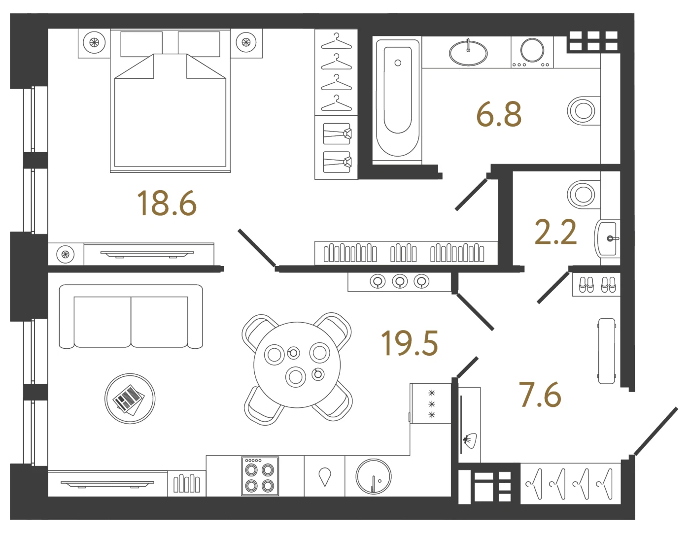 Планировка 1-комнатная 54,6 м² в клубном доме «Коллекционер» — Клубный дом «Коллекционер»
