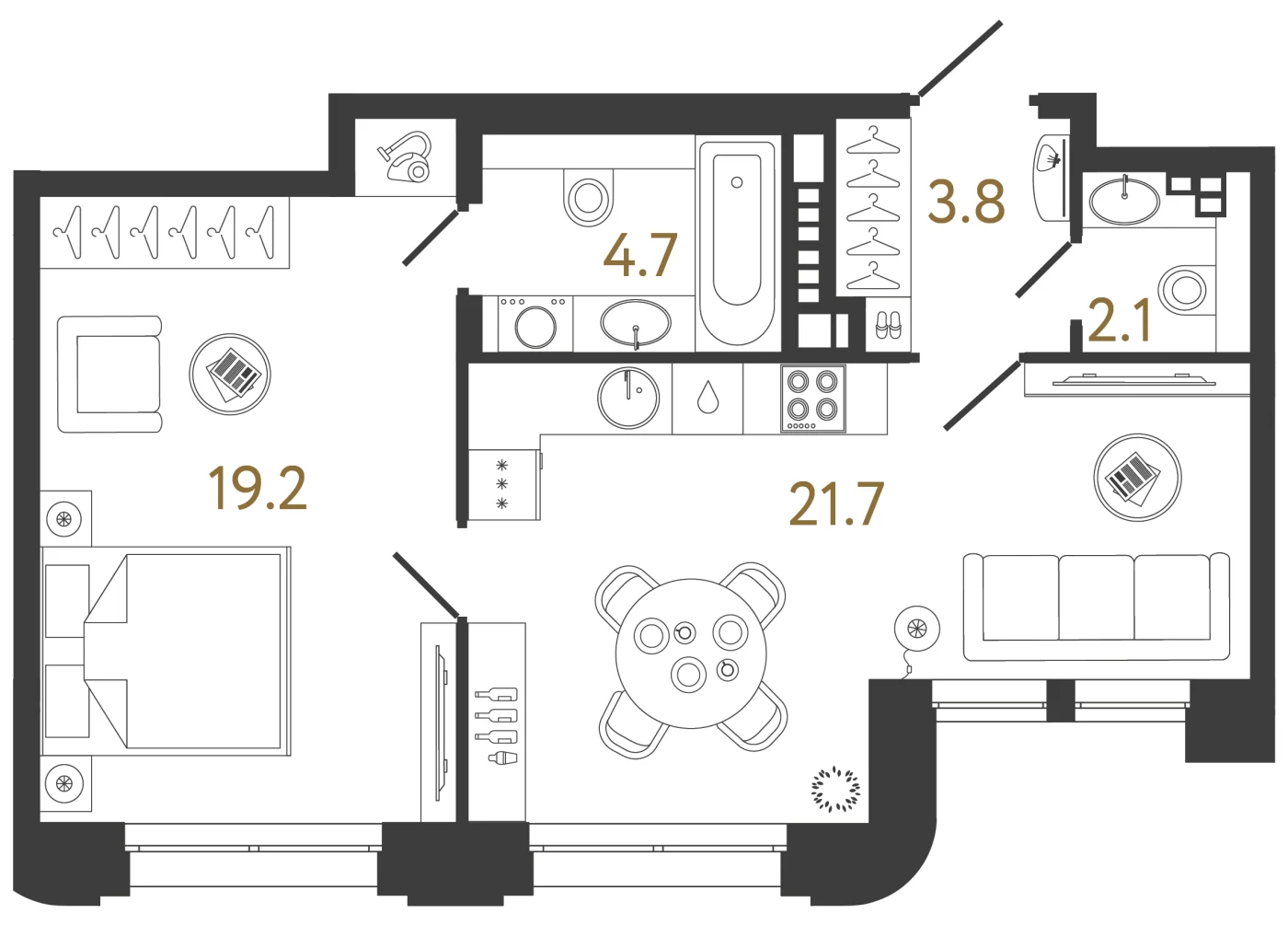 Планировка 1-комнатная 51,5 м² в клубном доме «Коллекционер» — Клубный дом «Коллекционер»