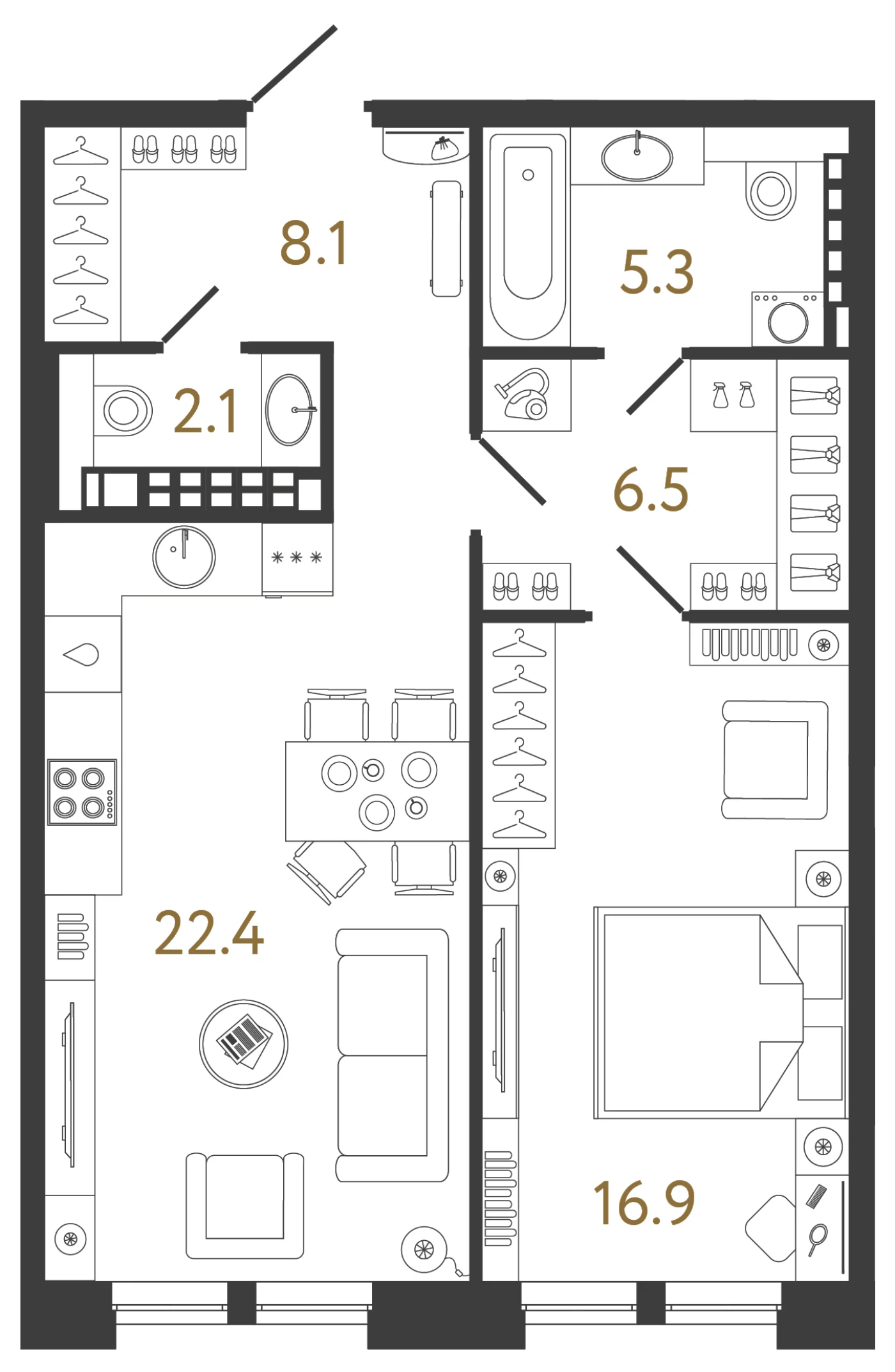 Планировка 1-комнатная 61,3 м² в клубном доме «Коллекционер» — Клубный дом «Коллекционер»