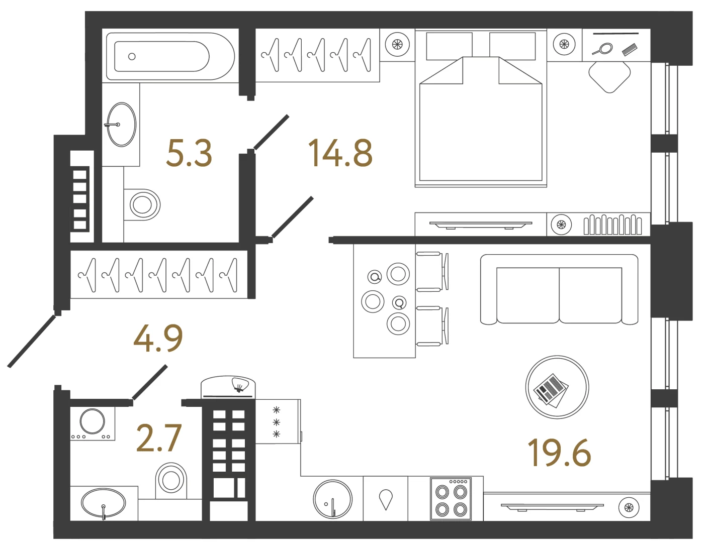 Планировка 1-комнатная 47,3 м² в клубном доме «Коллекционер» — Клубный дом «Коллекционер»
