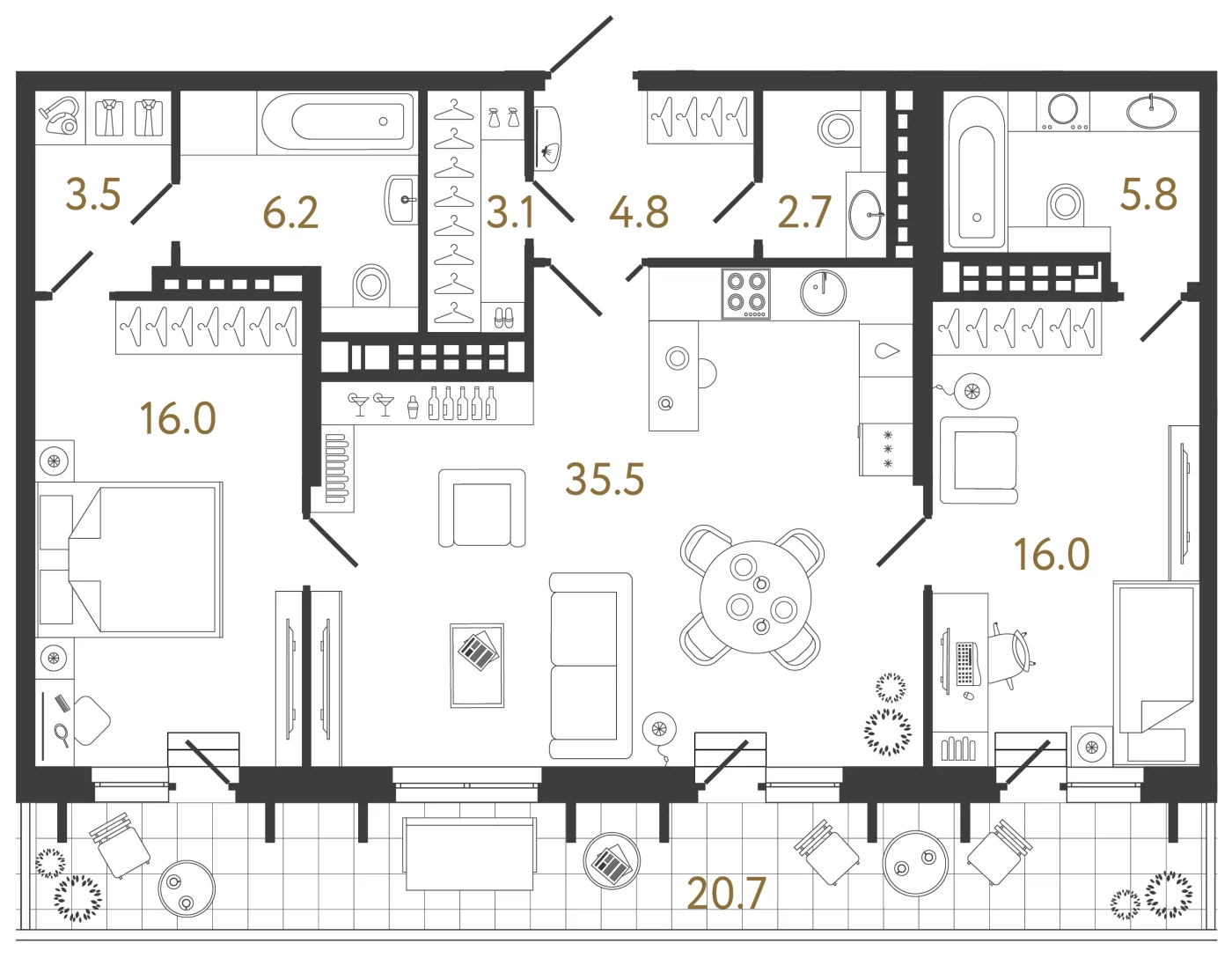 Планировка 2-комнатная 93,6 м² в клубном доме «Коллекционер» — Клубный дом «Коллекционер»