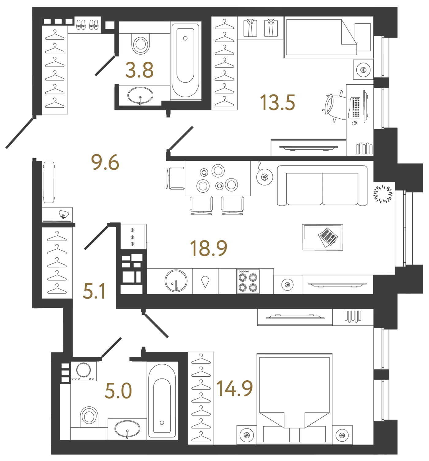 Планировка 2-комнатная 70,8 м² в клубном доме «Коллекционер» — Клубный дом «Коллекционер»