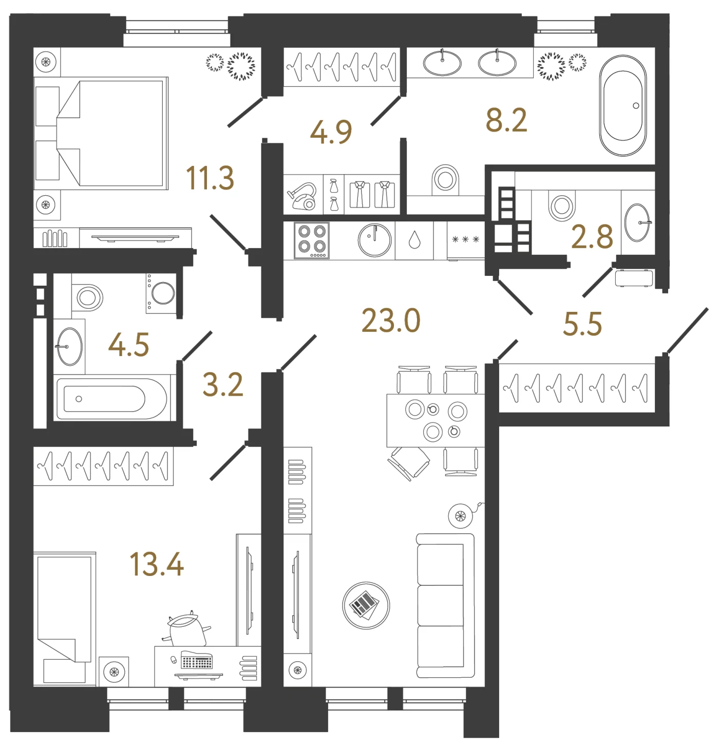 Планировка 2-комнатная 76,8 м² в клубном доме «Коллекционер» — Клубный дом «Коллекционер»