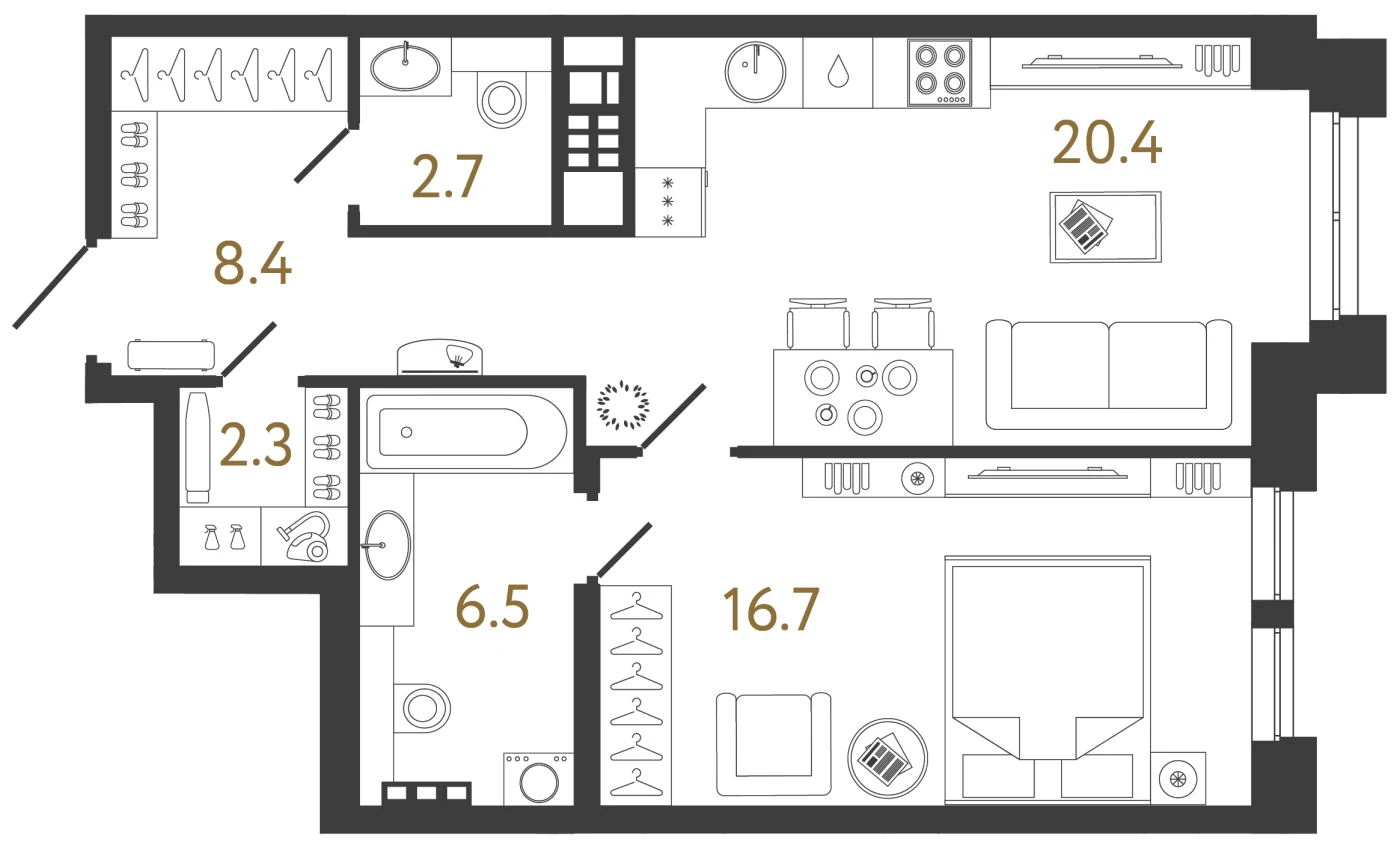 Планировка 1-комнатная 57 м² в клубном доме «Коллекционер» — Клубный дом «Коллекционер»