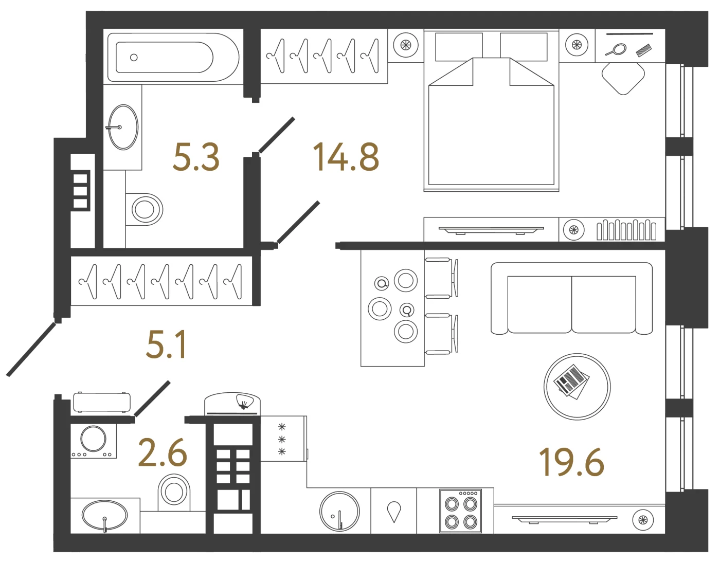 Планировка 1-комнатная 47,4 м² в клубном доме «Коллекционер» — Клубный дом «Коллекционер»