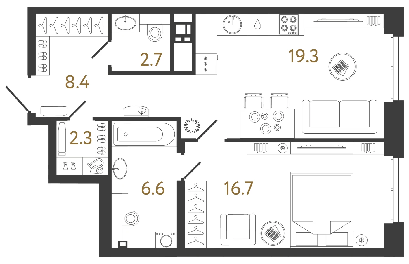Планировка 1-комнатная 56 м² в клубном доме «Коллекционер» — Клубный дом «Коллекционер»