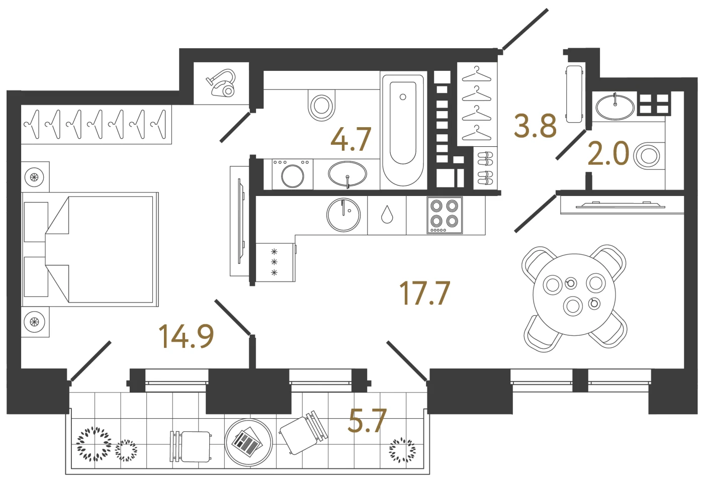 Планировка 1-комнатная 43,1 м² в клубном доме «Коллекционер» — Клубный дом «Коллекционер»