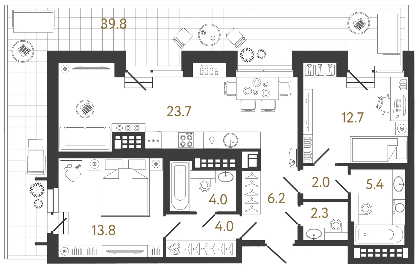 Планировка 2-комнатная 74,1 м² в клубном доме «Коллекционер» — Клубный дом «Коллекционер»
