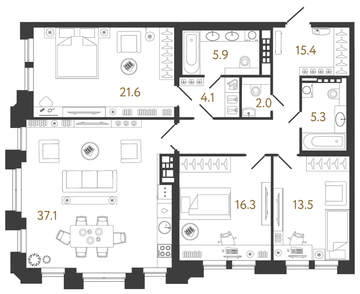 Планировка 3-комнатная 121,2 м² в клубном доме «Коллекционер» — Клубный дом «Коллекционер»