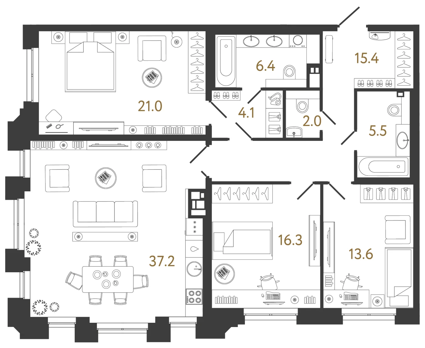 Планировка 3-комнатная 121,5 м² в клубном доме «Коллекционер» — Клубный дом «Коллекционер»