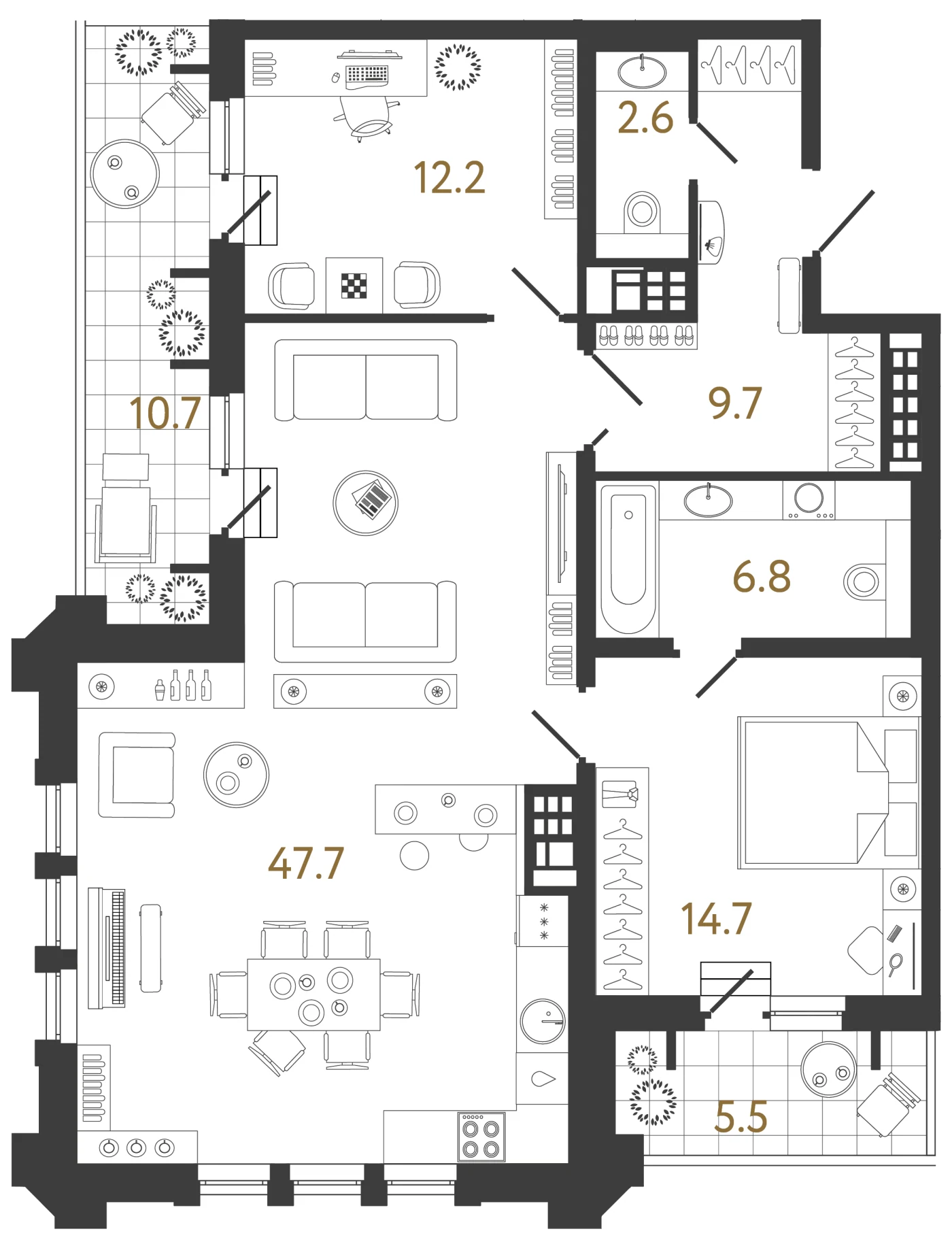 Планировка 2-комнатная 93,7 м² в клубном доме «Коллекционер» — Клубный дом «Коллекционер»