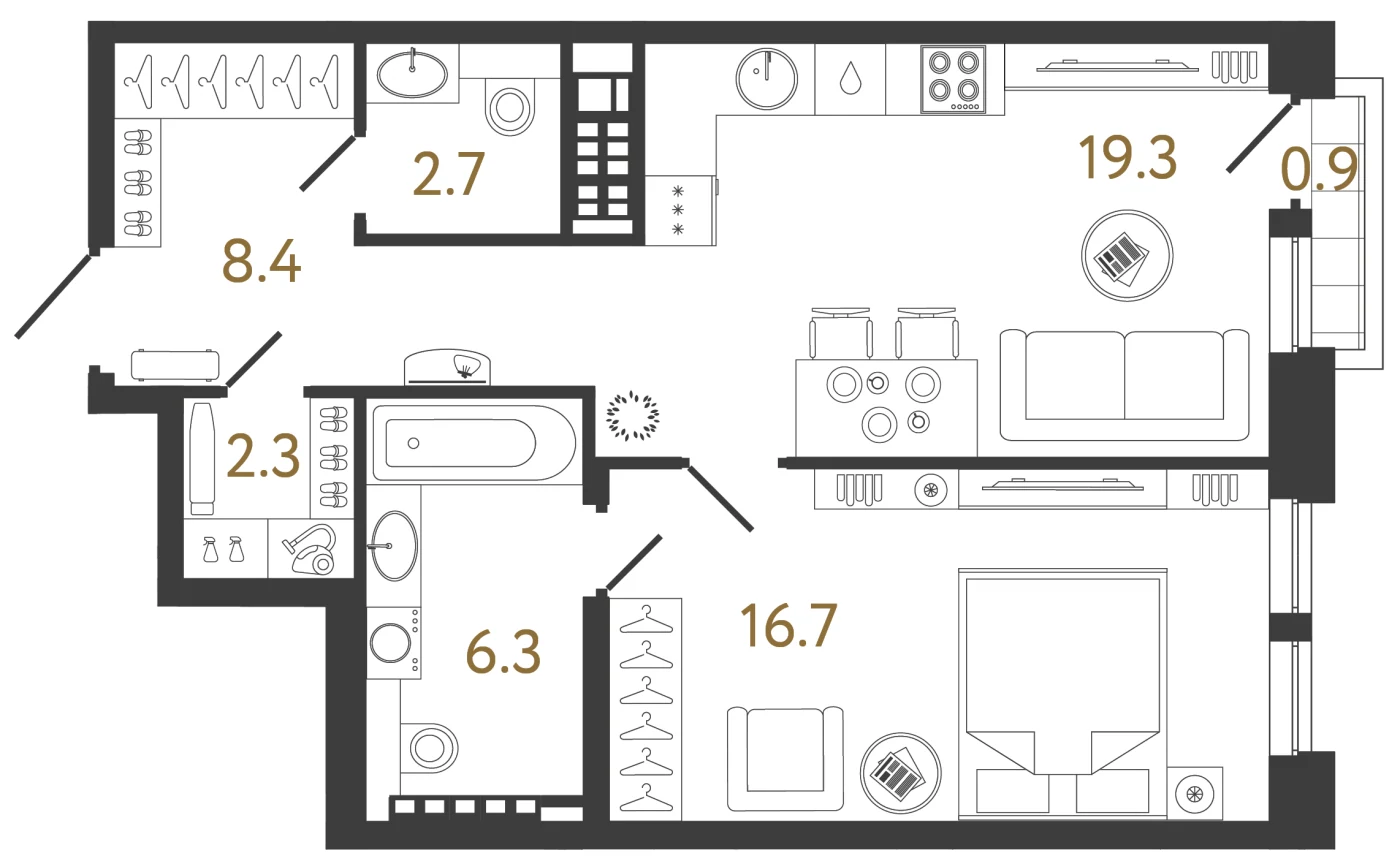 Планировка 1-комнатная 55,7 м² в клубном доме «Коллекционер» — Клубный дом «Коллекционер»