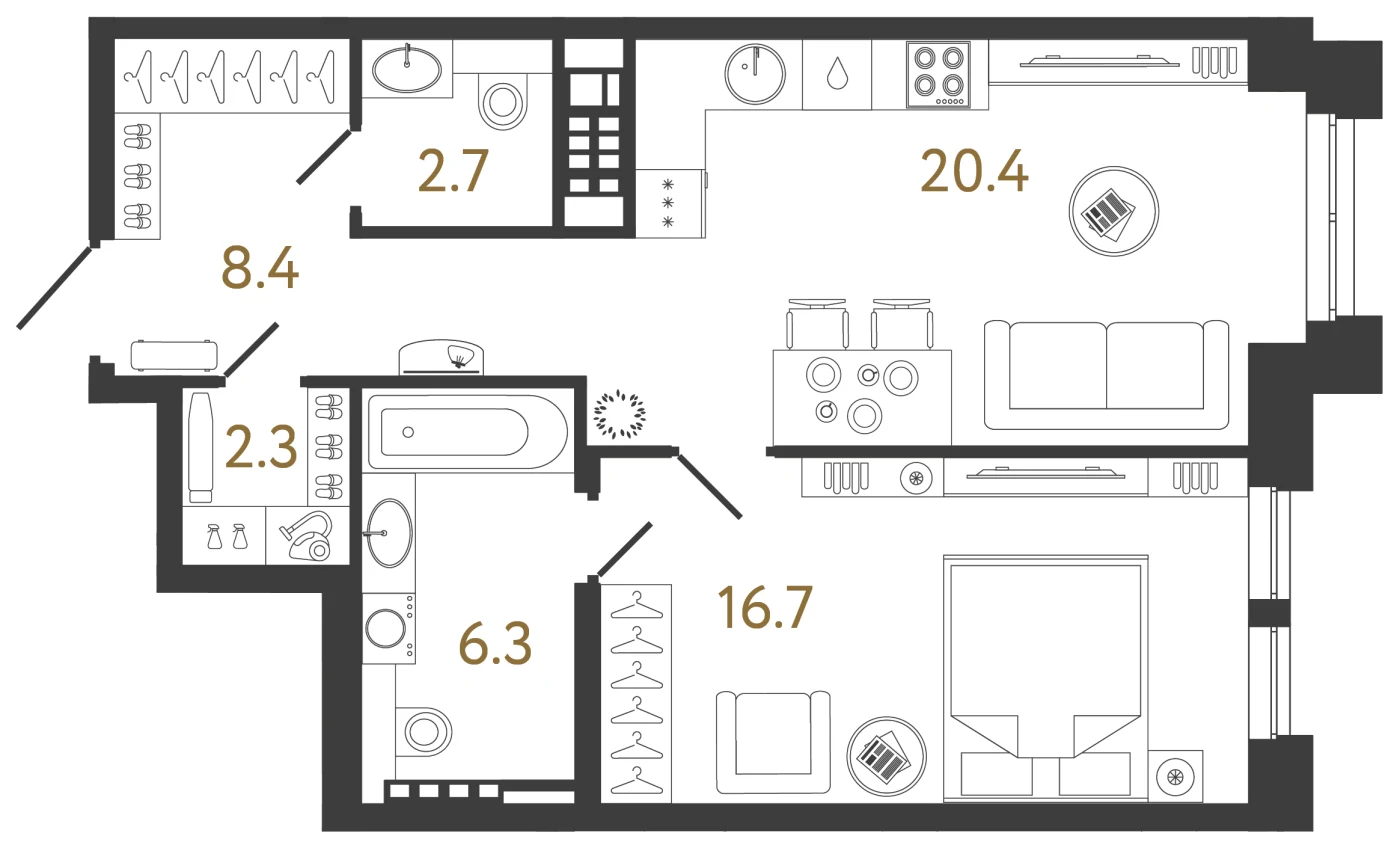 Планировка 1-комнатная 56,8 м² в клубном доме «Коллекционер» — Клубный дом «Коллекционер»